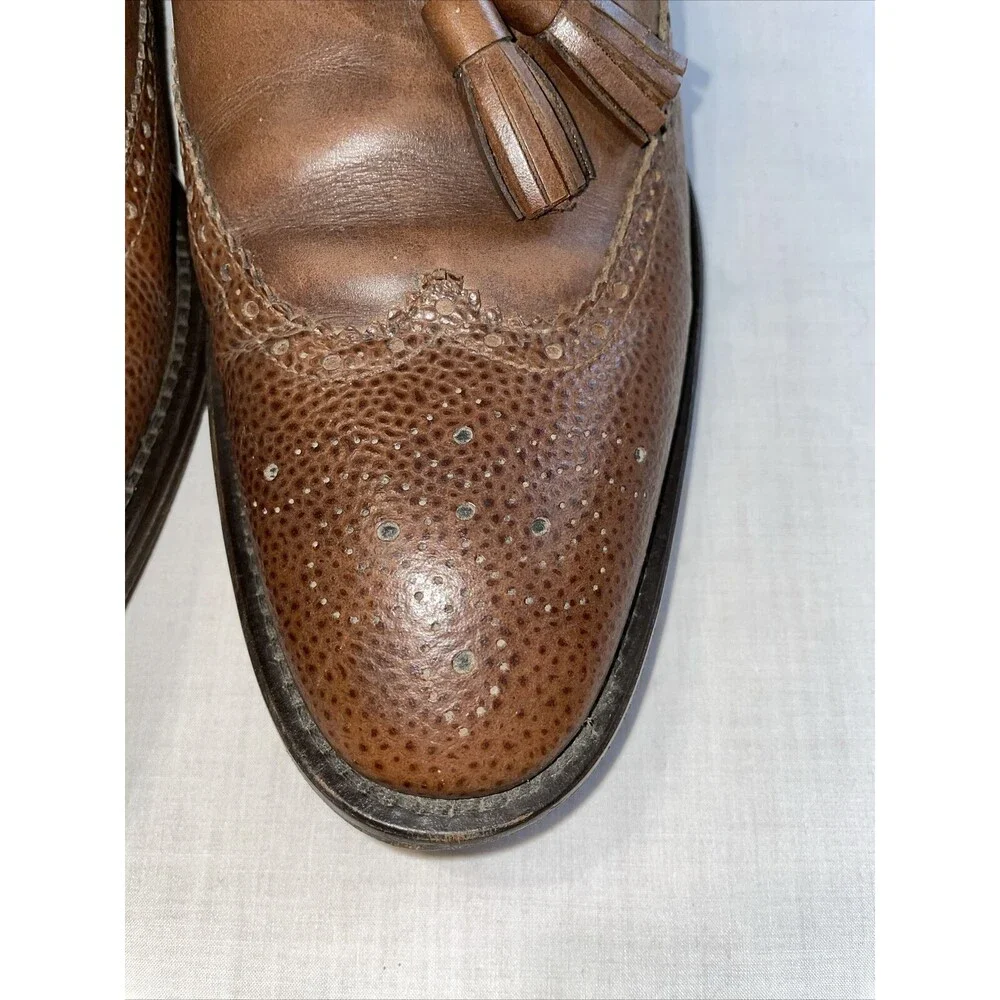Johnston & Murphy Italy Dress Loafers Mens Sz 10 M Brown Leather Tassels Pebble